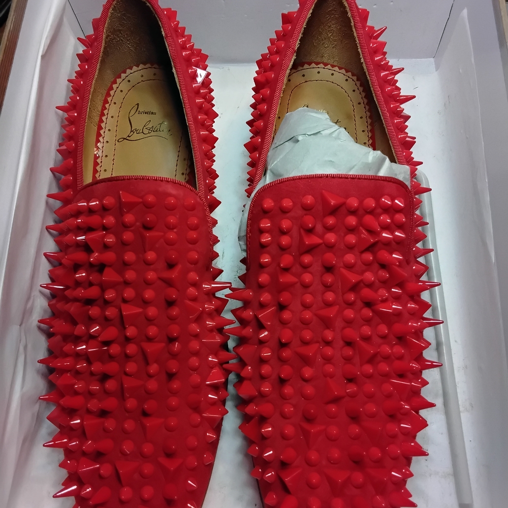 Christian Louboutin Red Spiked Patent Leather Loafers